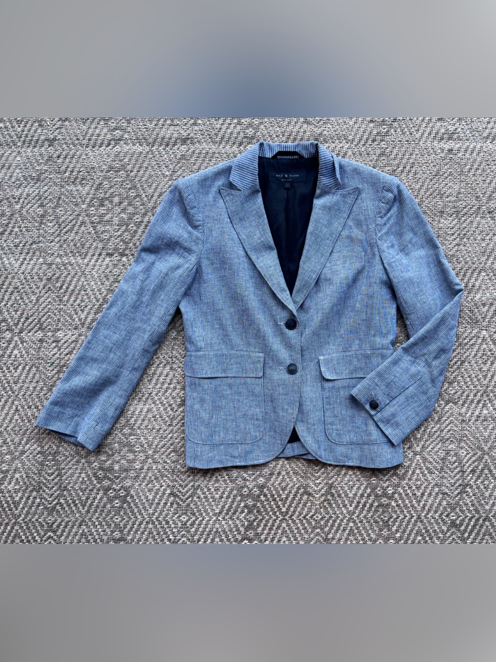 rag & bone Cotton Linen Pinstripe Blazer Gray White Tailored Jacket Size 0